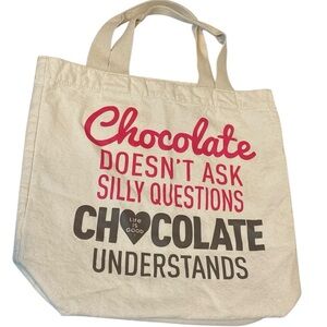 Life Is Good Chocolate Tote Bag 16x15” Ivory Cream 100% Cotton Reusable